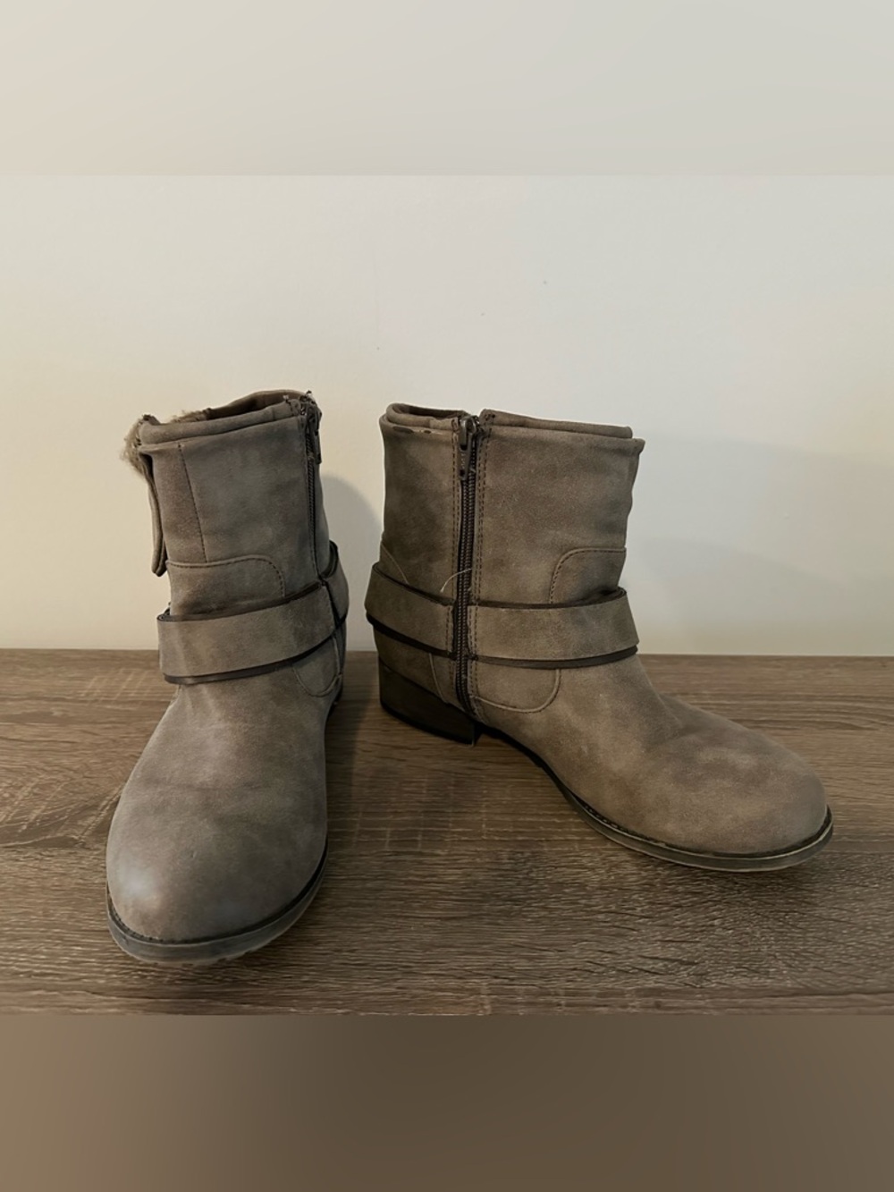 Women's Taupe Suede Ankle Boots - Casual Zip Detail